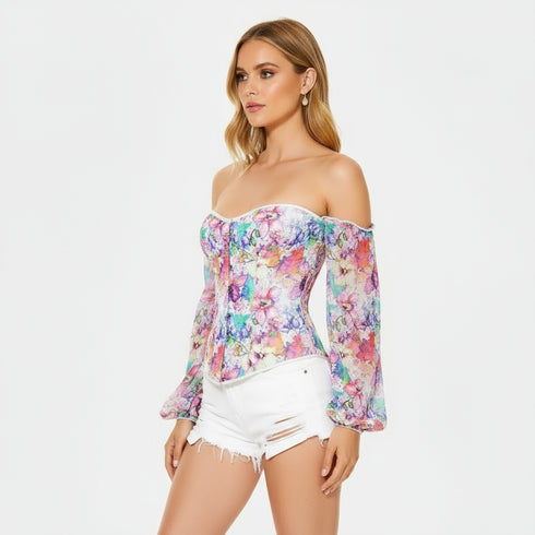 Corset con Flores y Mangas Largas