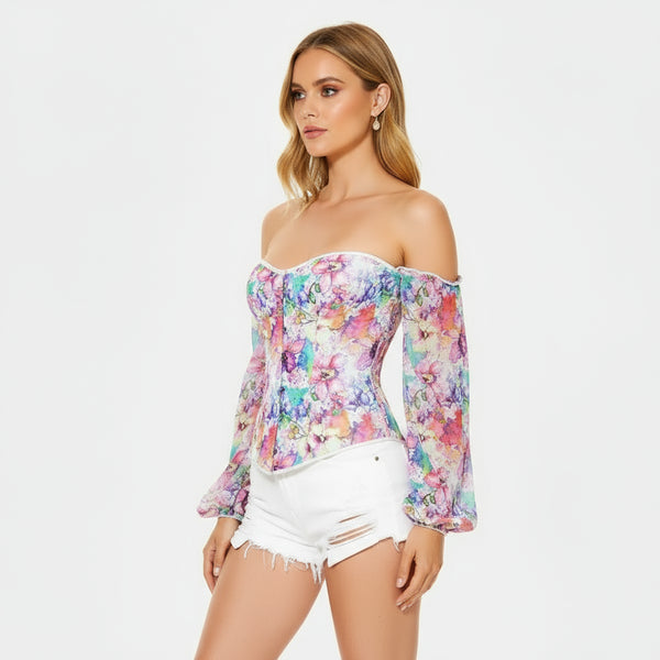 Corset con Flores y Mangas Largas