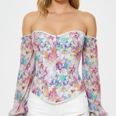 Corset con Flores y Mangas Largas