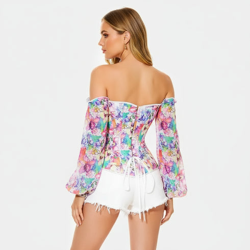 Corset con Flores y Mangas Largas